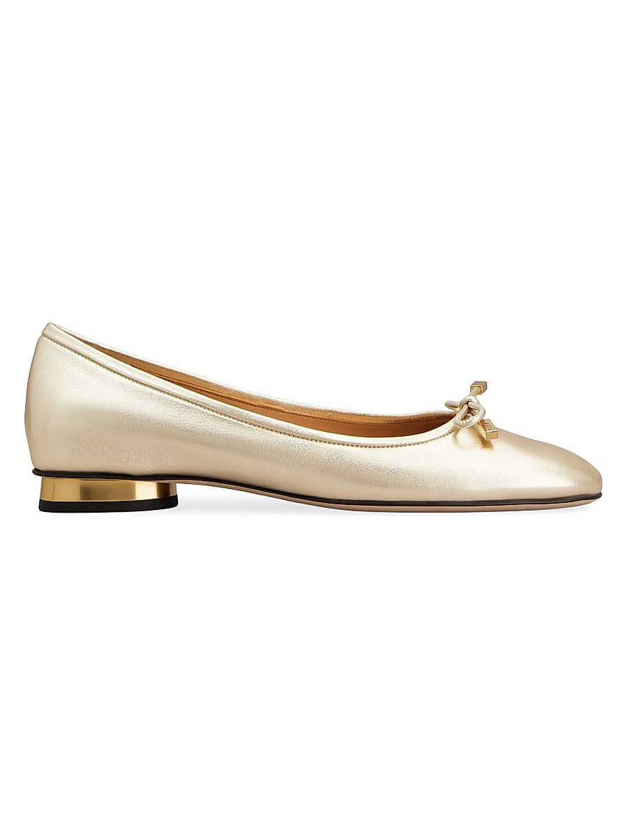 Women's Bow Leather Ballerina Flats - Gold - Size 11