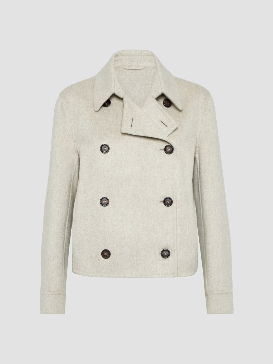 Brunello Cucinelli Women's Hand-Crafted Cropped Pea Coat - Grey - Size 12