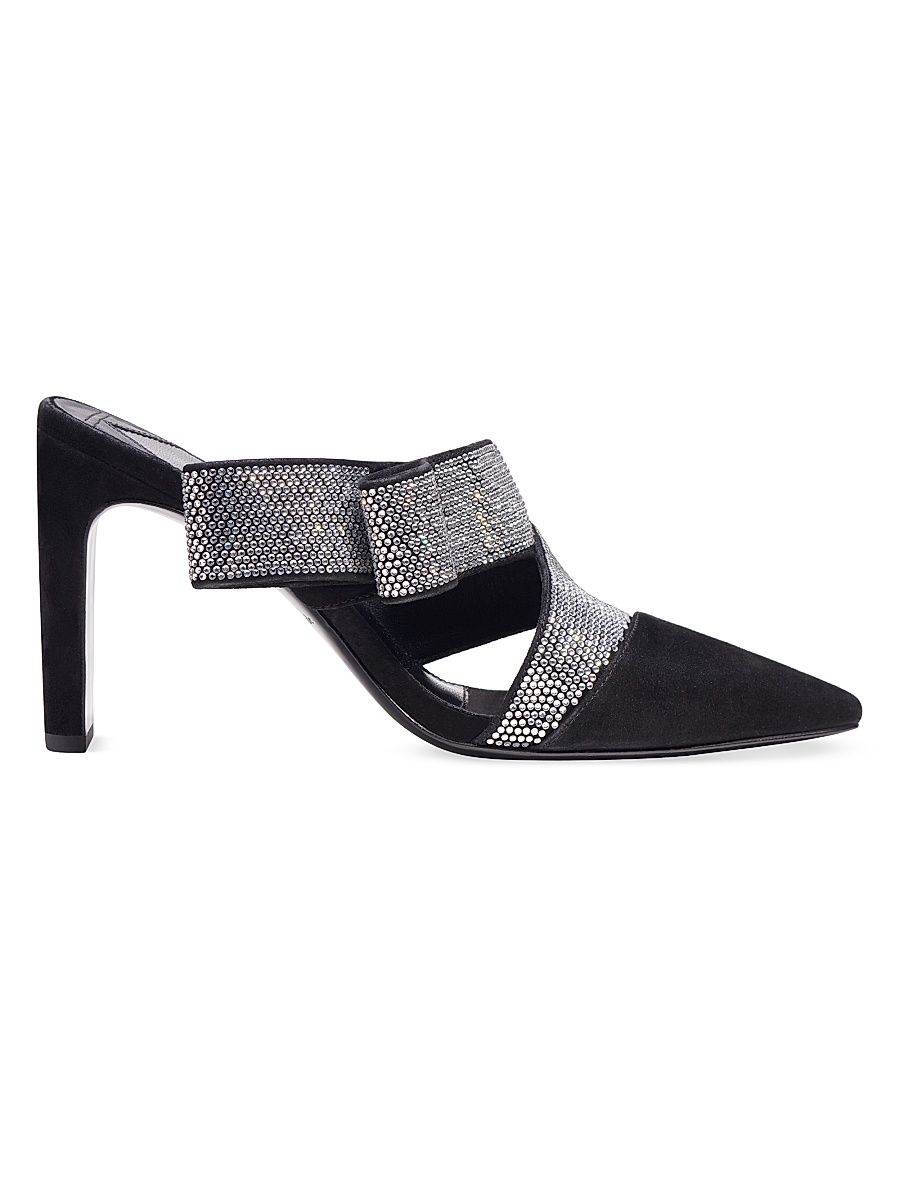 Women's Bianca 90MM Suede Crystal Wrap Pumps - Black - Size 9