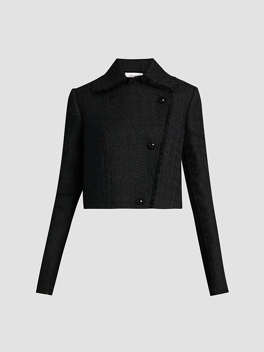 Women's Crop Wool-Mohair Tweed Jacket - Black - Size 6