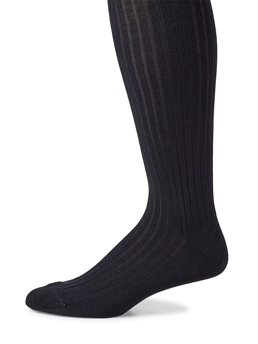 Ribbed Merino Wool Blend Socks - Navy
