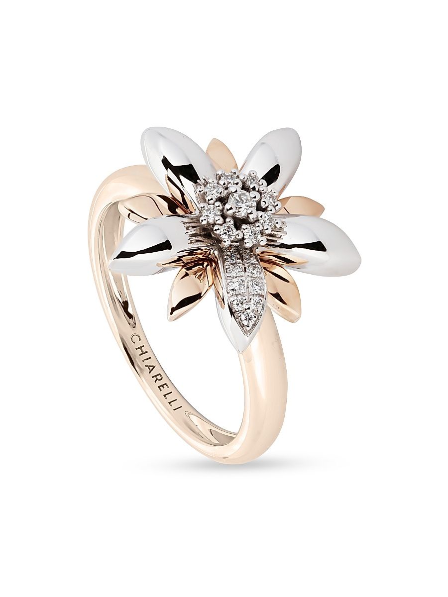 Women's Amalfi Two-Tone 18K Gold & 0.19 TCW Diamond Lemon Blossom Ring - White Gold - Size 7