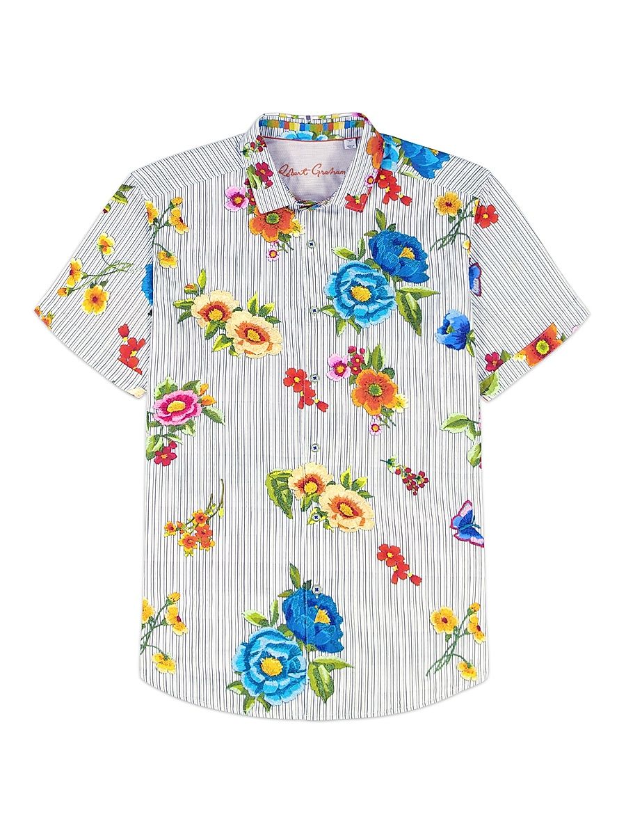 Men's Walham Striped Floral Cotton Shirt - Size XL