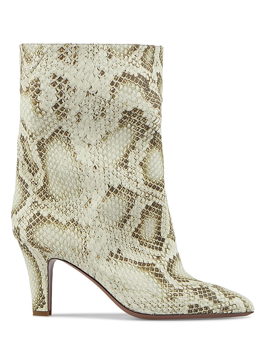 Women's Elsa 75MM Snake-Embossed Leather Ankle Boots - Naturale - Size 10