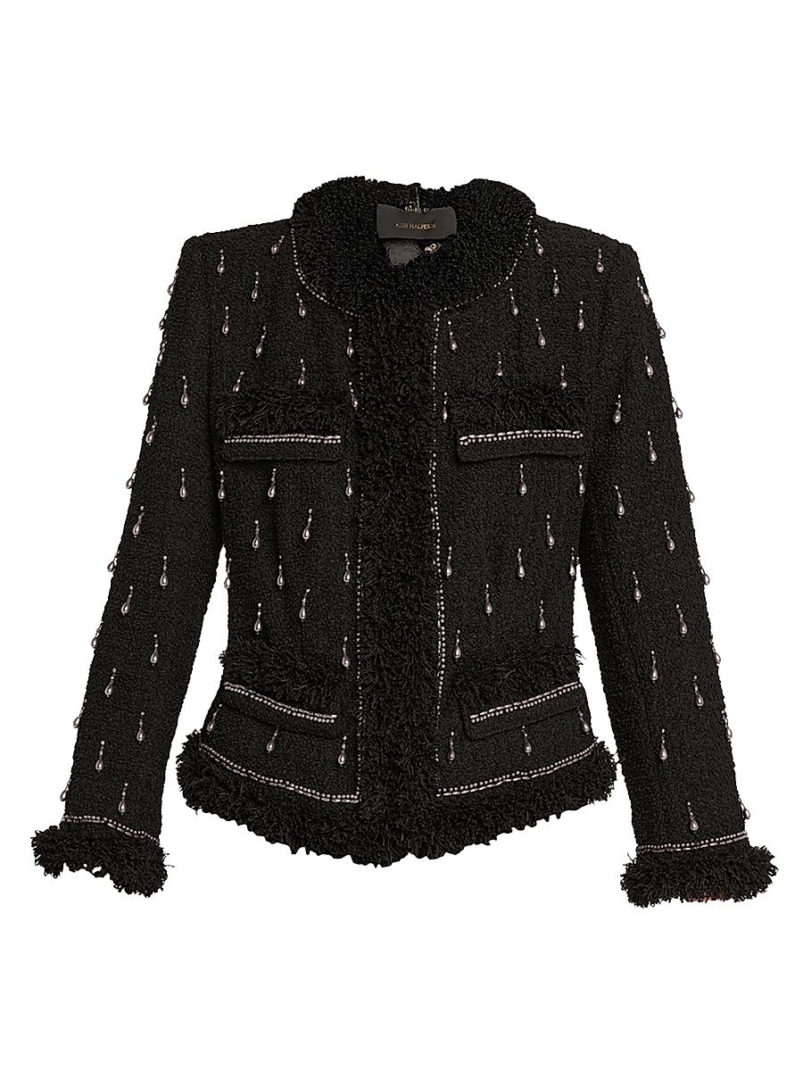 Women's Hana Beaded Tweed Jacket - Black - Size XL