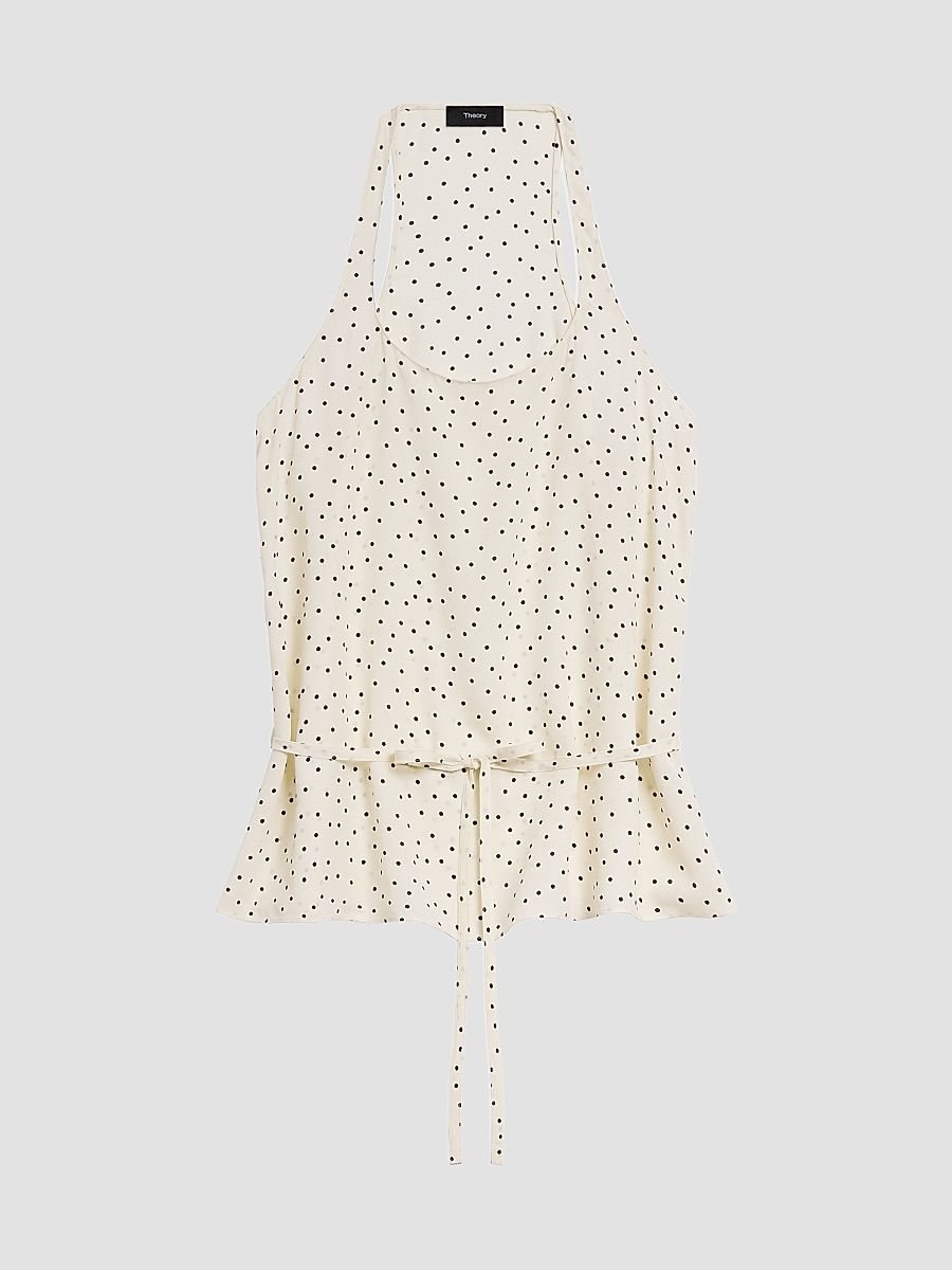 Women's Polka Dot Tie-Waist Top - Ivory Multi - Size XS