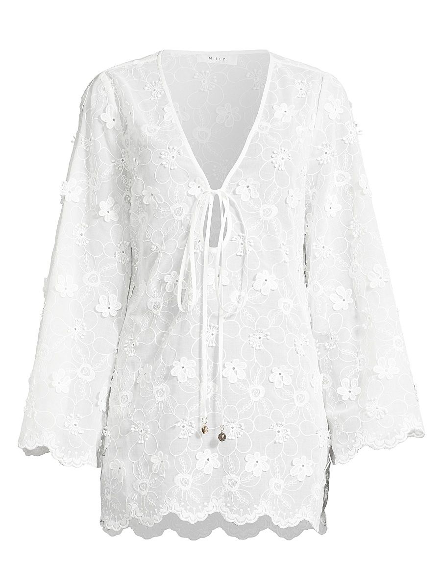 Women's Viara Floral-Appliqué Cover-Up - White - Size Medium