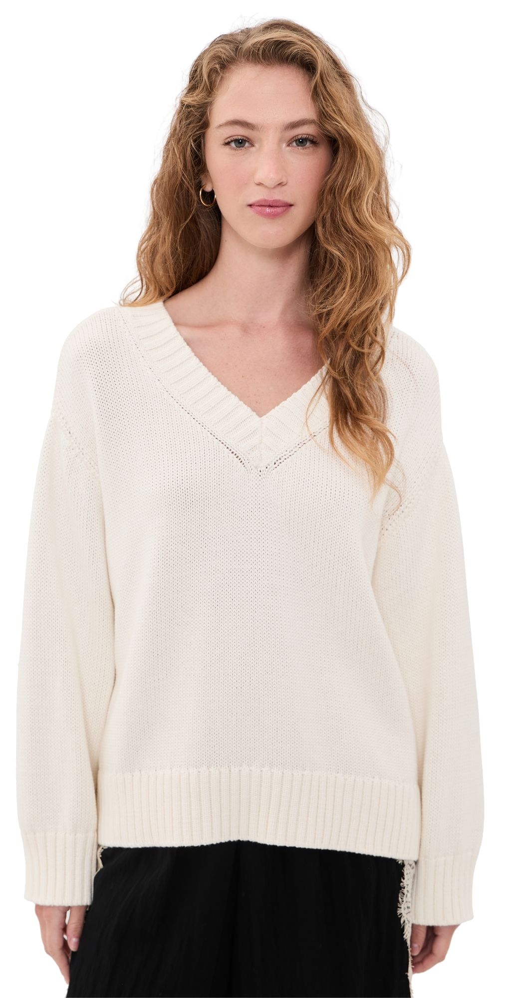 L'AGENCE Oversized V Neck Pullover Ivory S