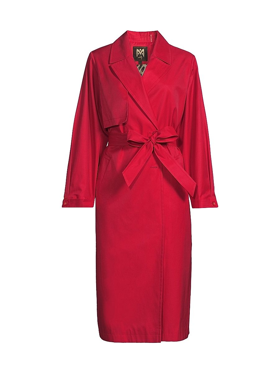 Women's One Shield Belted Trench Coat - Red - Size Large