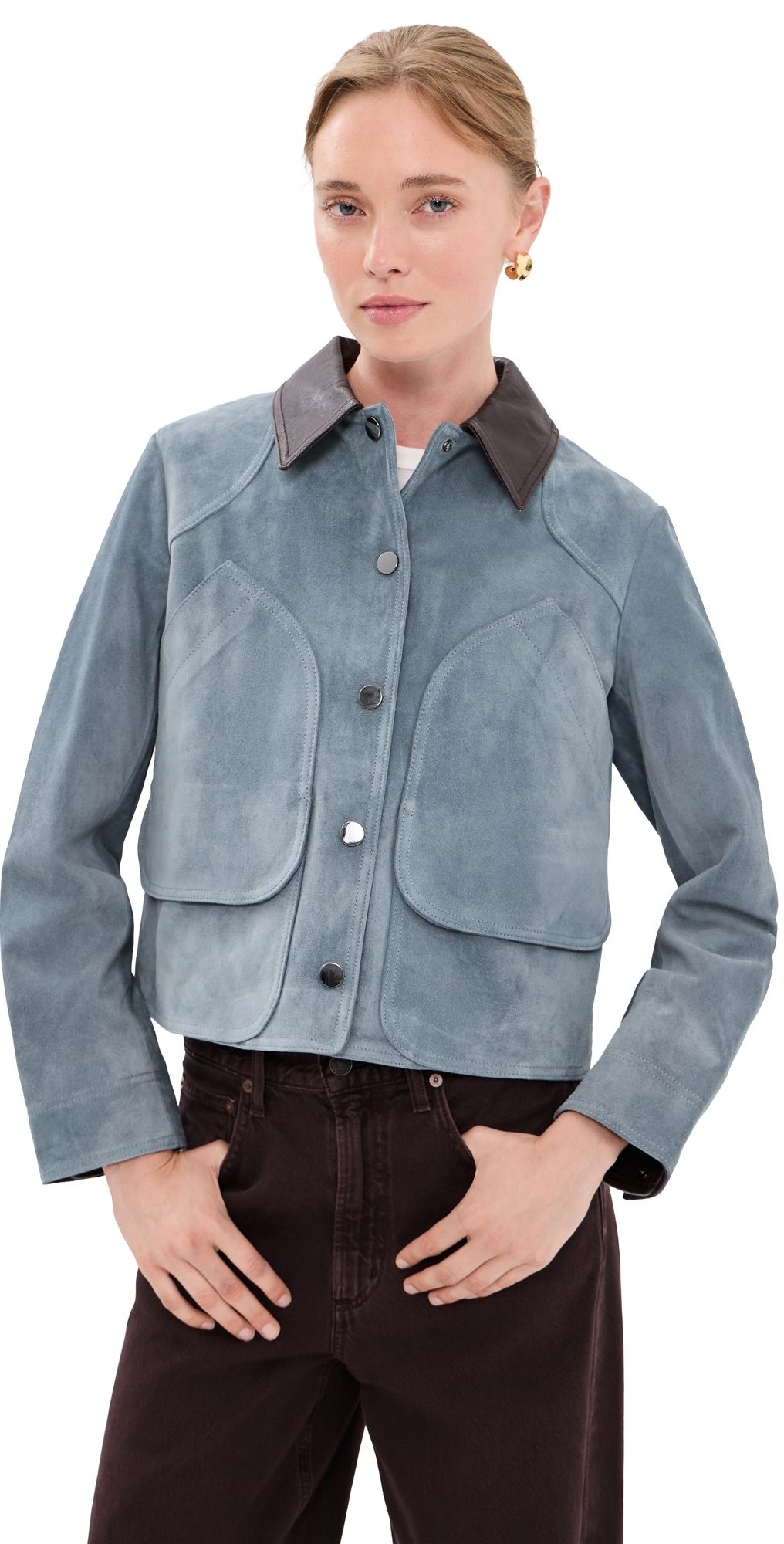 Veronica Beard Walters Cropped Barn Jacket Blue Steel M