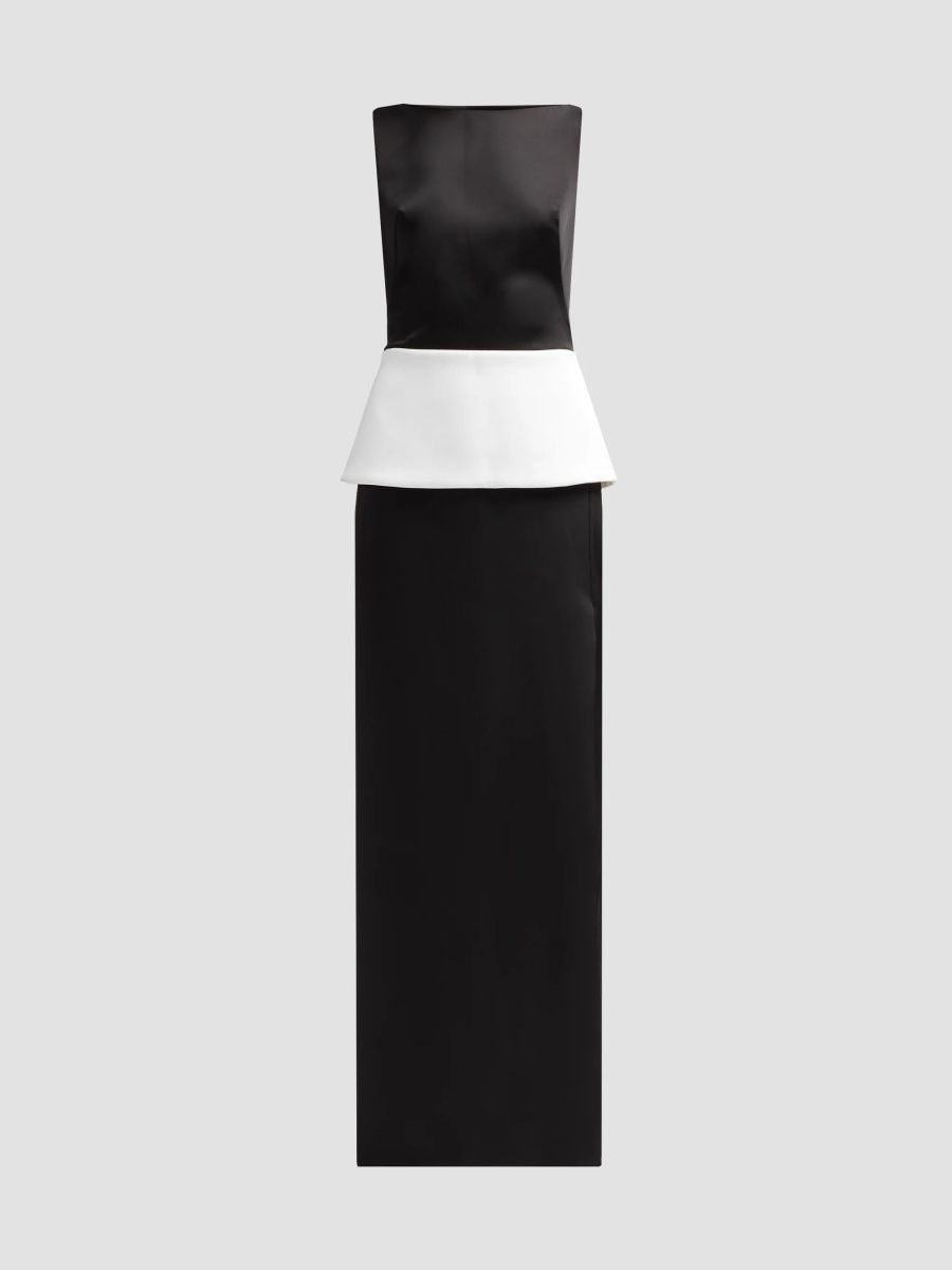 SIMKHAI Women's Sirel Sleeveless Peplum Column Gown - Black Frost Multi - Size 14