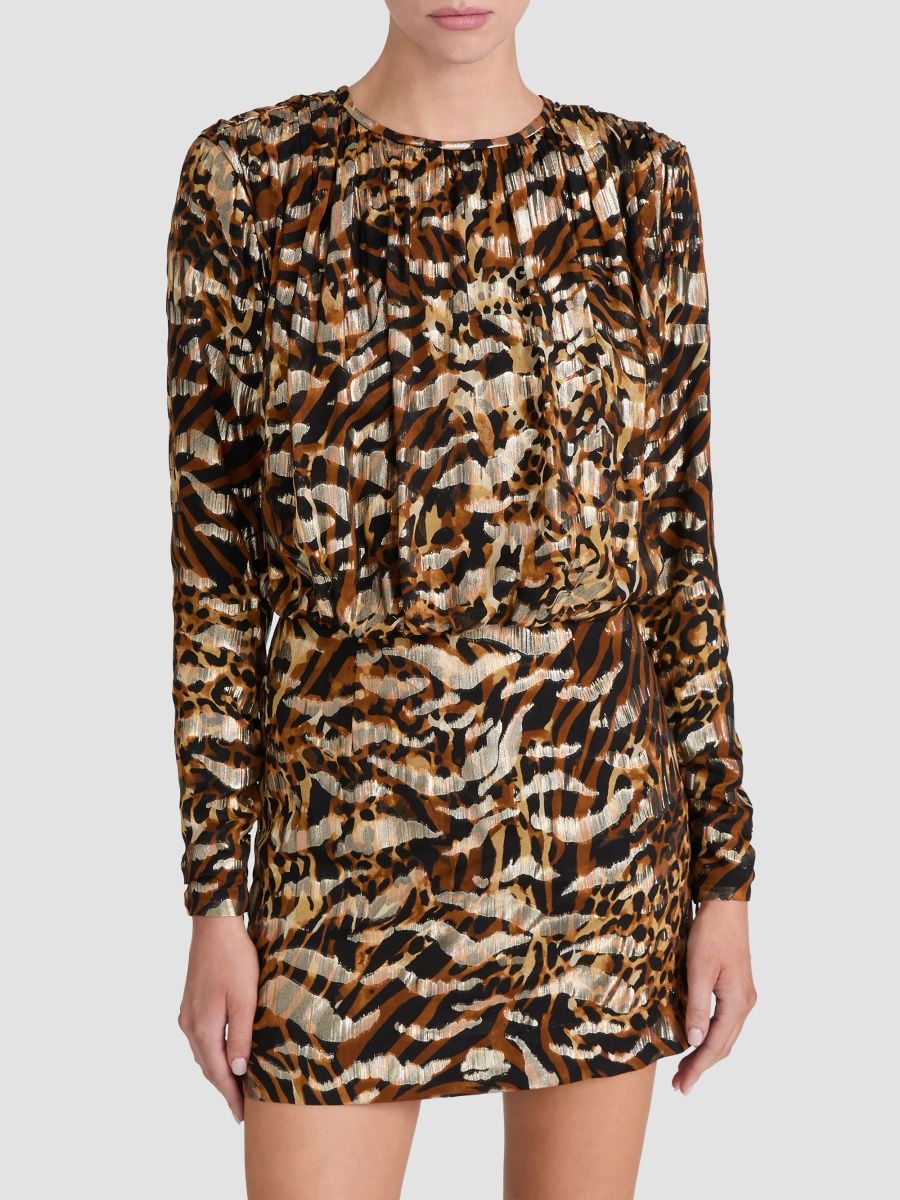 FRAME Women's The Pleated Bubble Mini Dress - Abstract Leopard - Size XL