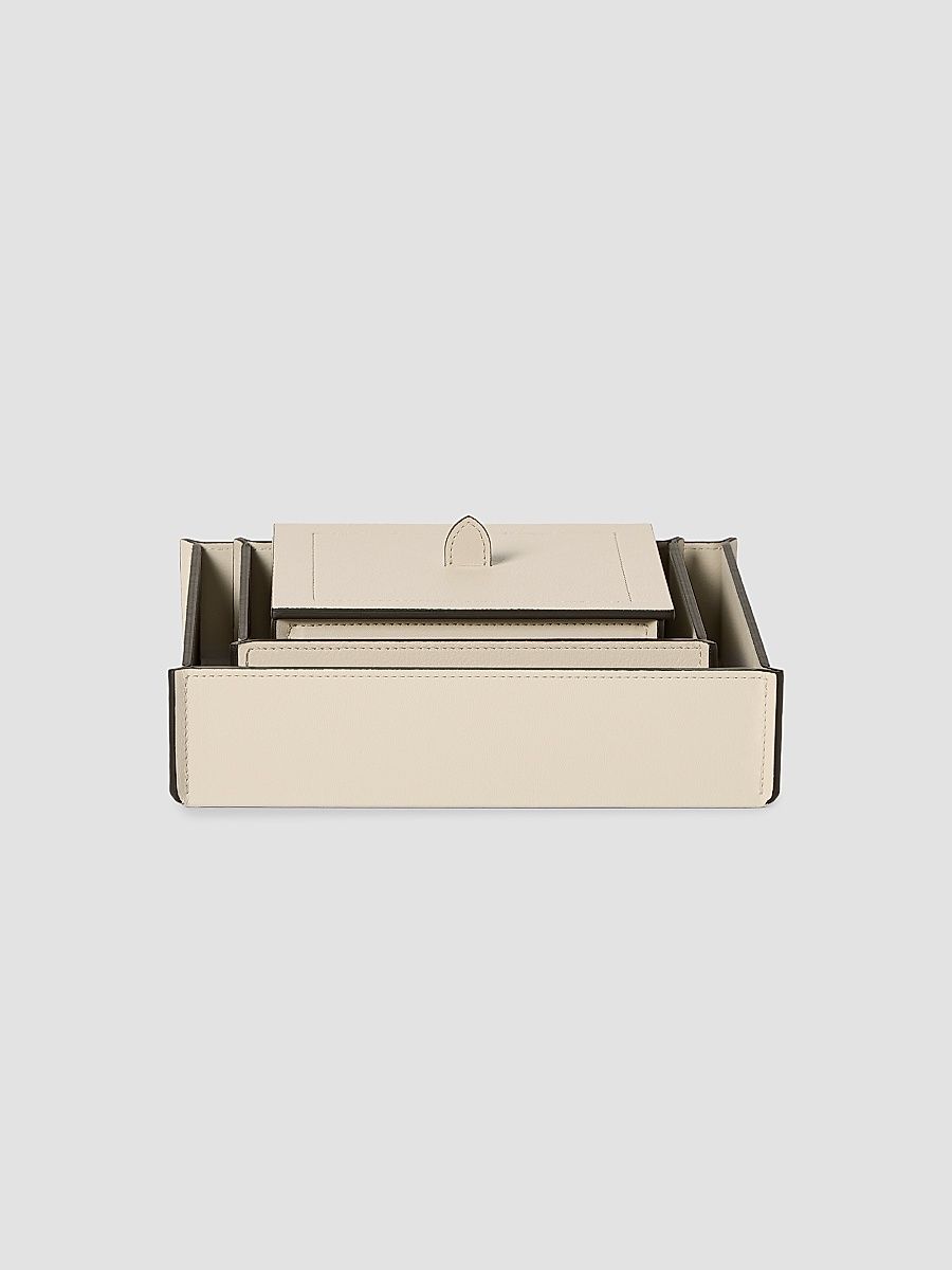 Trio of Leather Organizer Boxes with Lids - Cigar