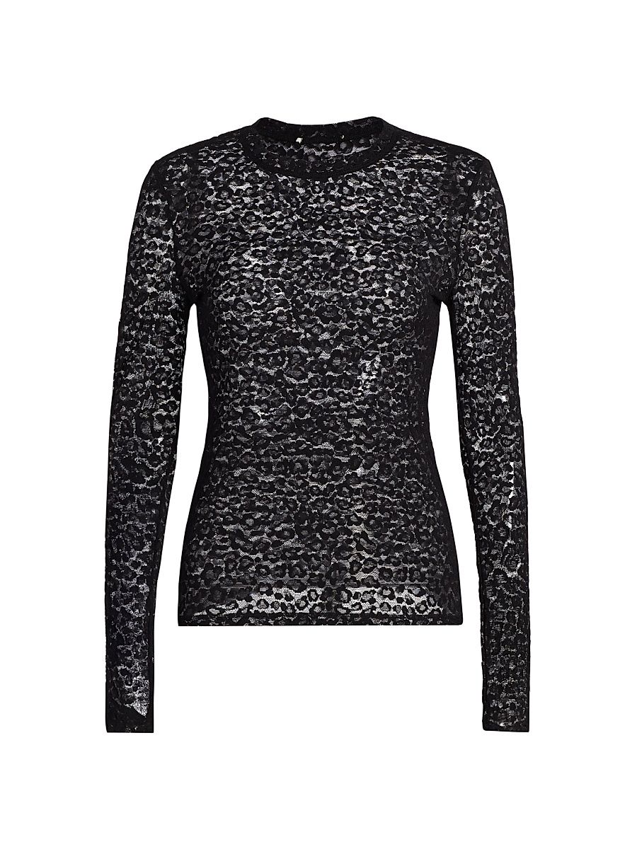 Women's Anise Fitted Lace Long-Sleeve Top - Noir - Size Large