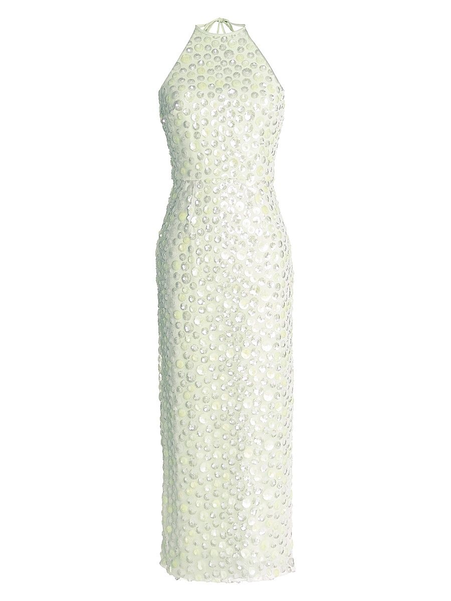 Women's Dani Sequin Halterneck Midi-Dress - Lemongrass Multi - Size XXL