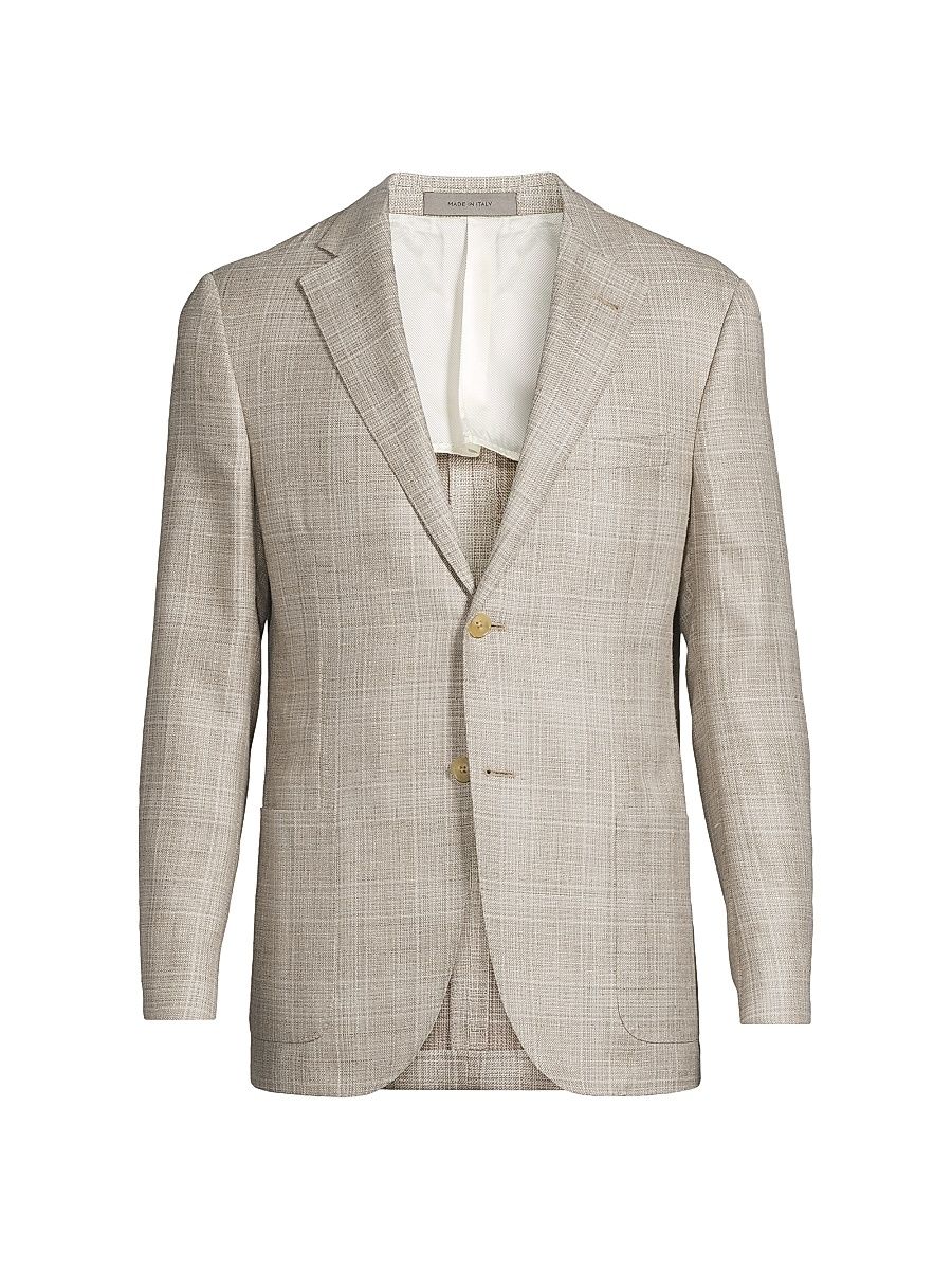 Men's Textured Virgin Wool Jacket - Natural - Size 48