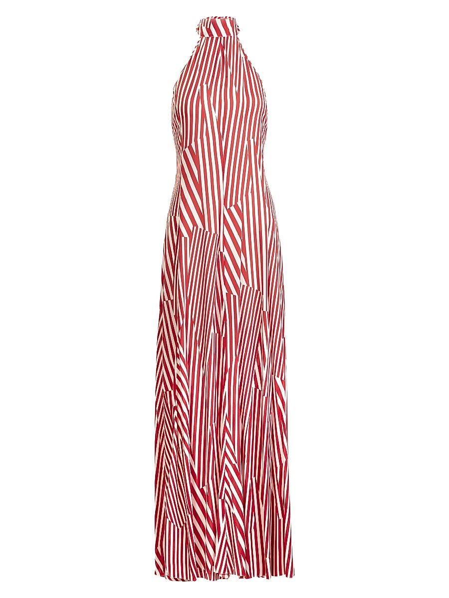 Women's Koa Multidirectional Striped Maxi Dress - Multi Directional Red Stripes - Size Large