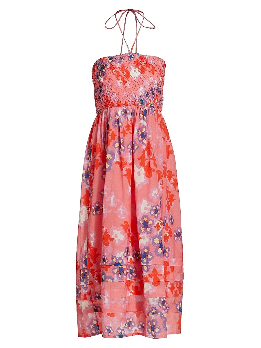Women's Caterina Floral Halter-Neck Midi-Dress - Pink Summer Flower - Size Medium