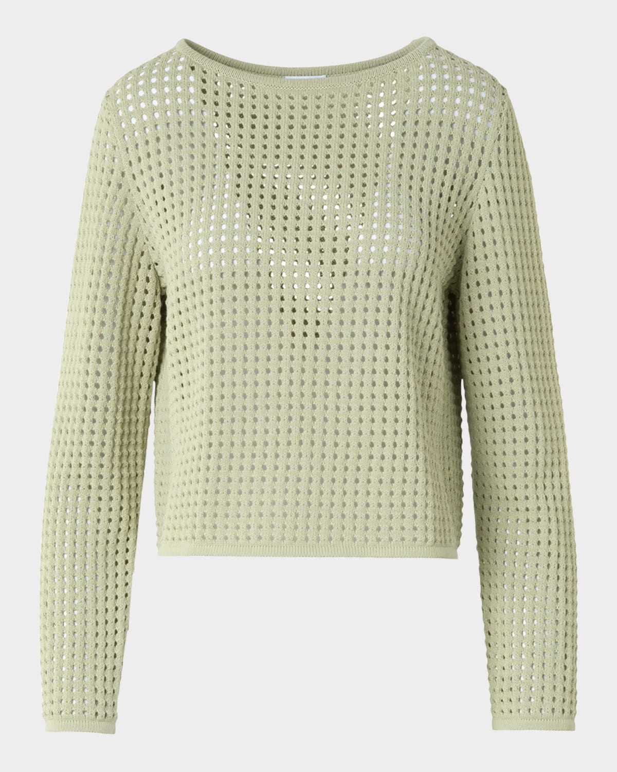 Boat-Neck Chunky Cotton Mesh Knit Sweater