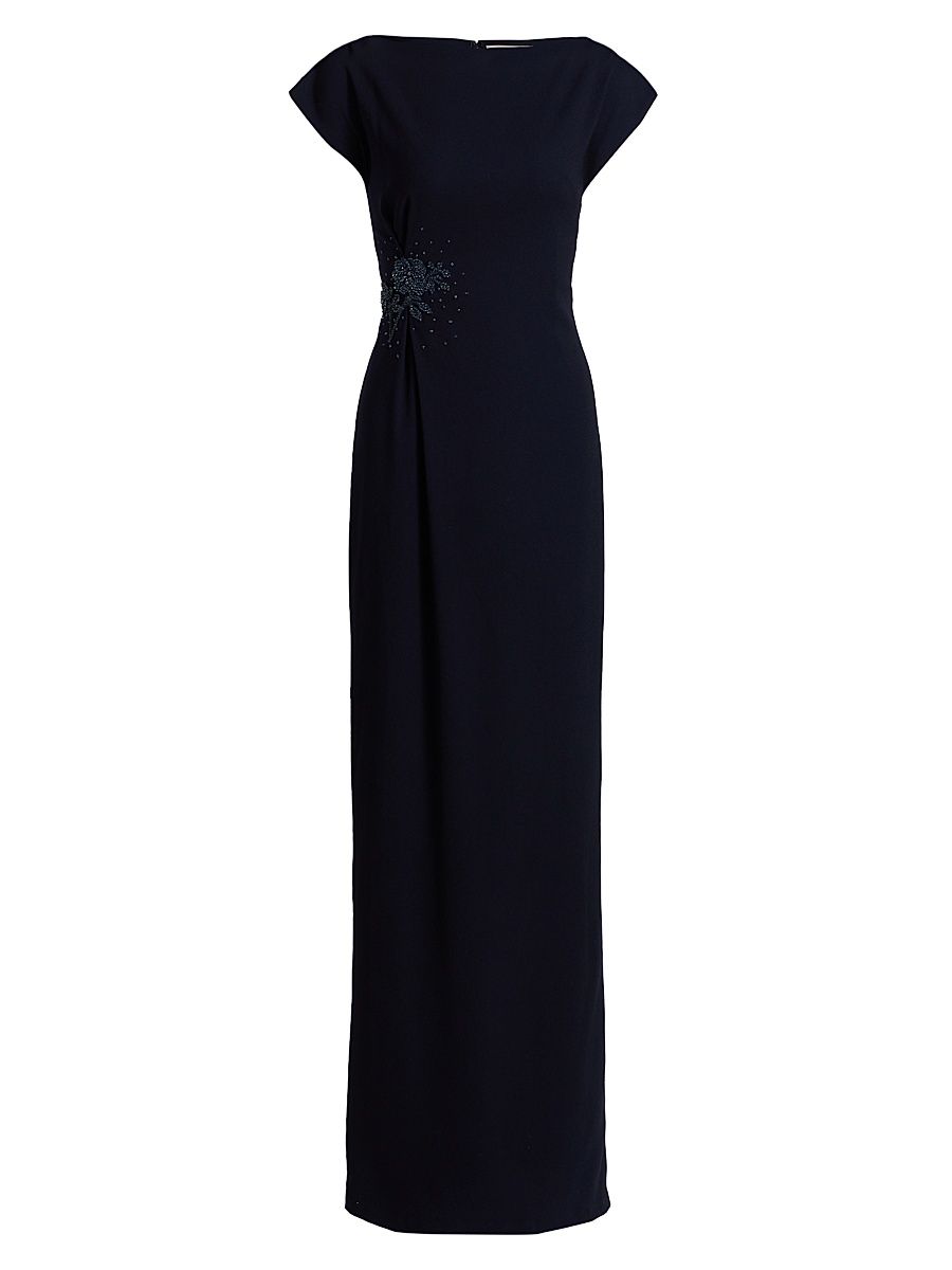 Women's Kelly Embellished Stretch-Crepe Column Gown - Midnight - Size 0