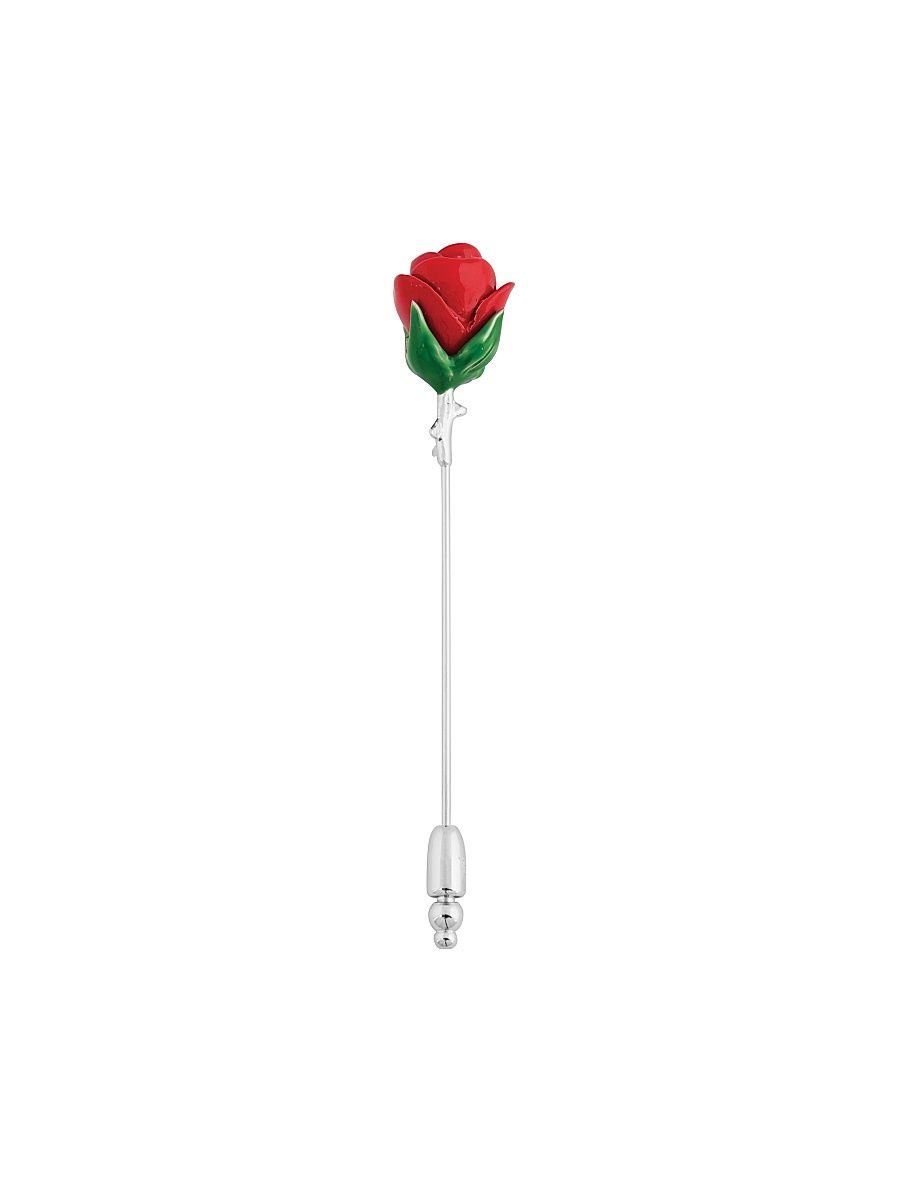 Lapel Wear Rhodium-Plated Brass Rose Pin - Red