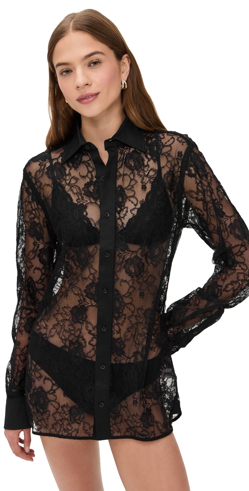 Fleur du Mal Juliet Lace Button Down Black S