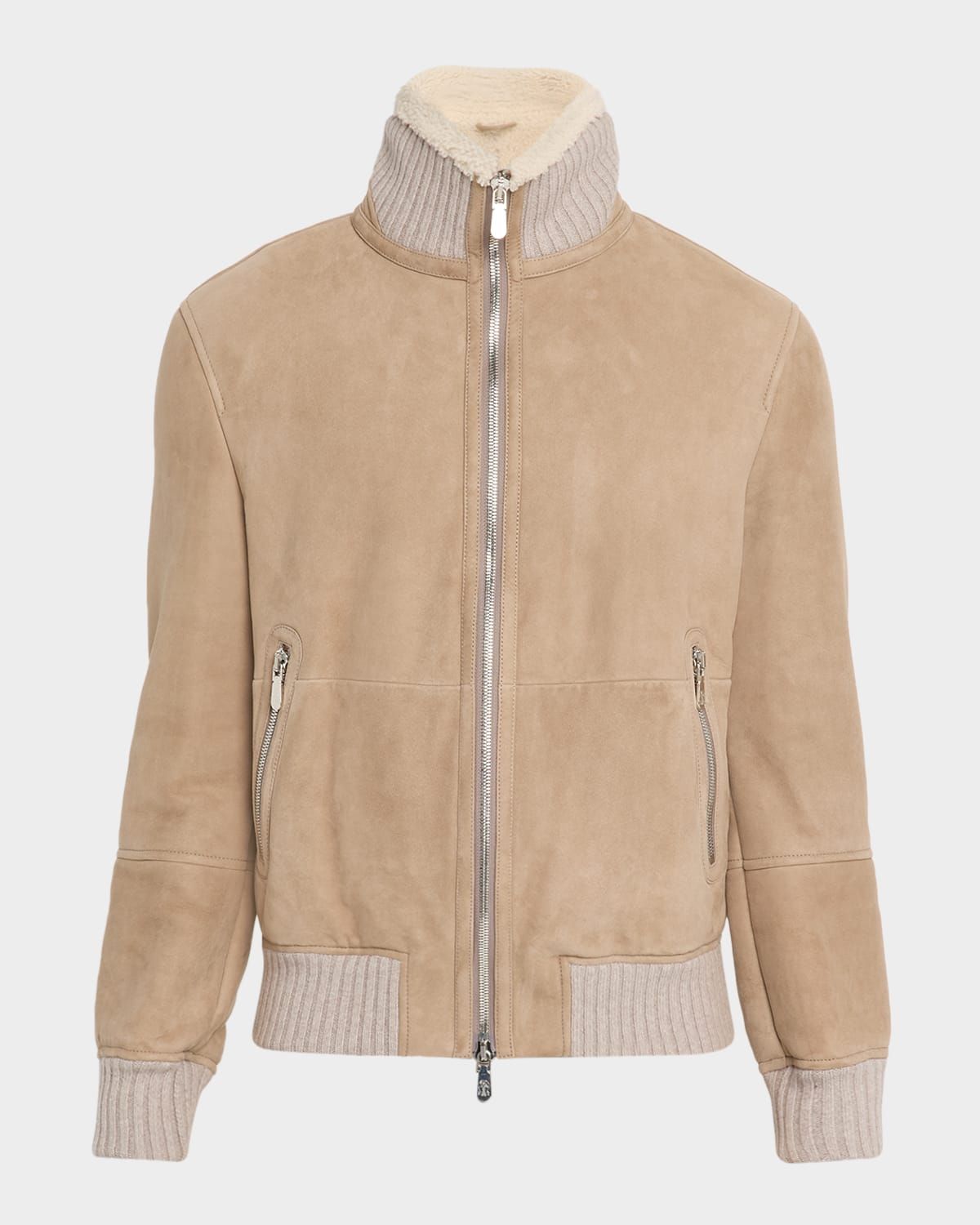 Men & apos;s Shearling-Lined Suede Full-Zip Flight Jacket