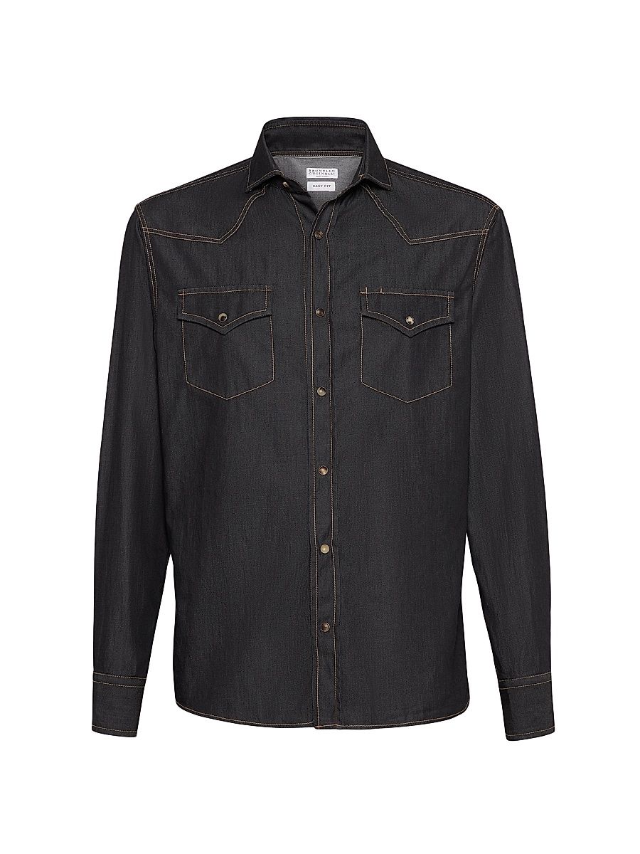 Men's Lightweight Denim Easy Fit Western Shirt - Dark Grey - Size XXXL