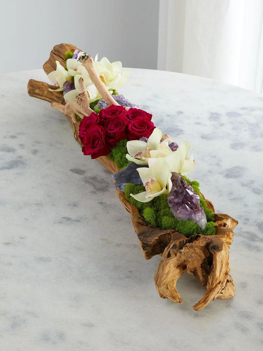 Preserved Rose & Artificial Orchid Floral Arrangement - Multi