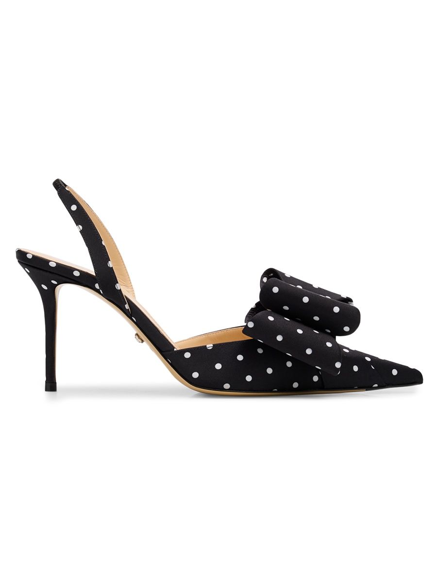 Mach & Mach Women's Le Cadeau 85MM Polka Dot Satin Singback Pumps - Black White - Size 10