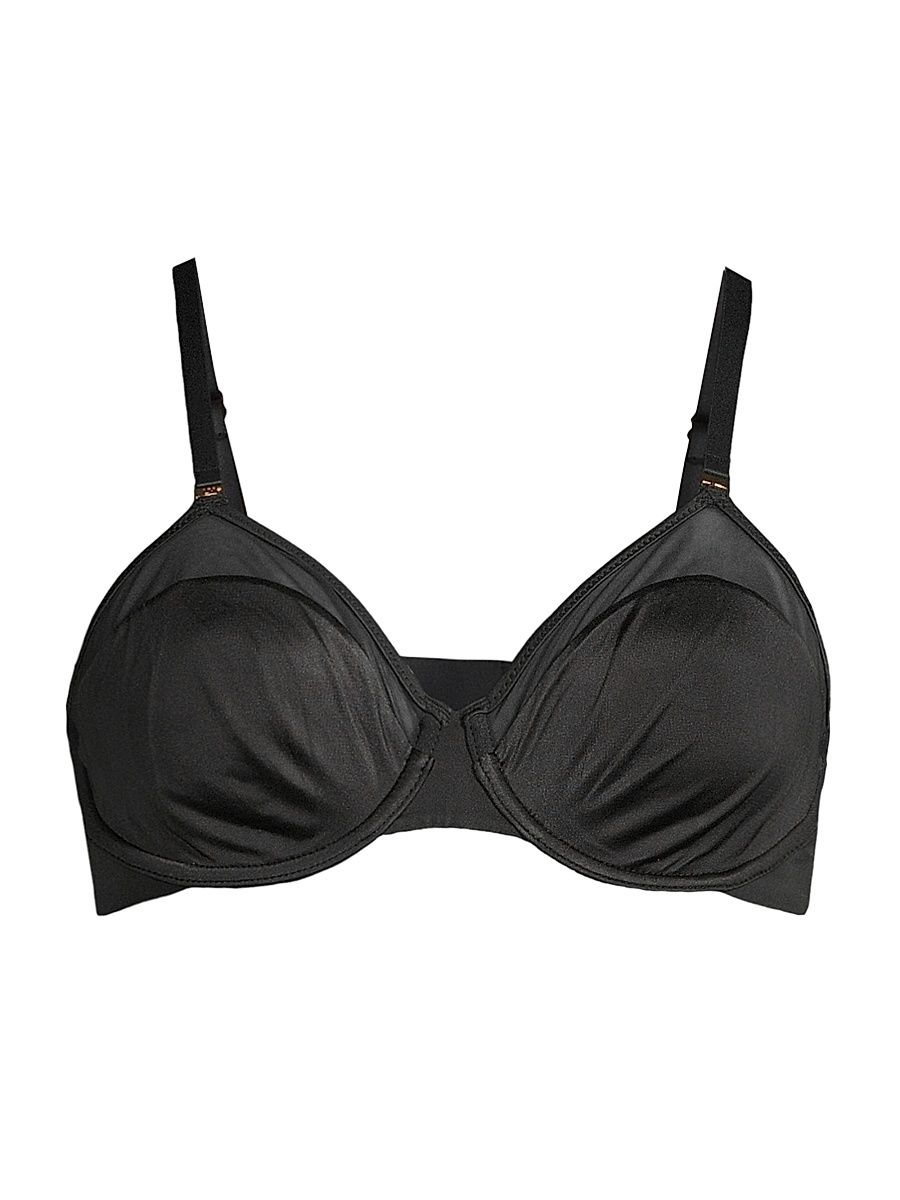 Women's Satin & Mesh Underwire Bra - Black - Size 38B
