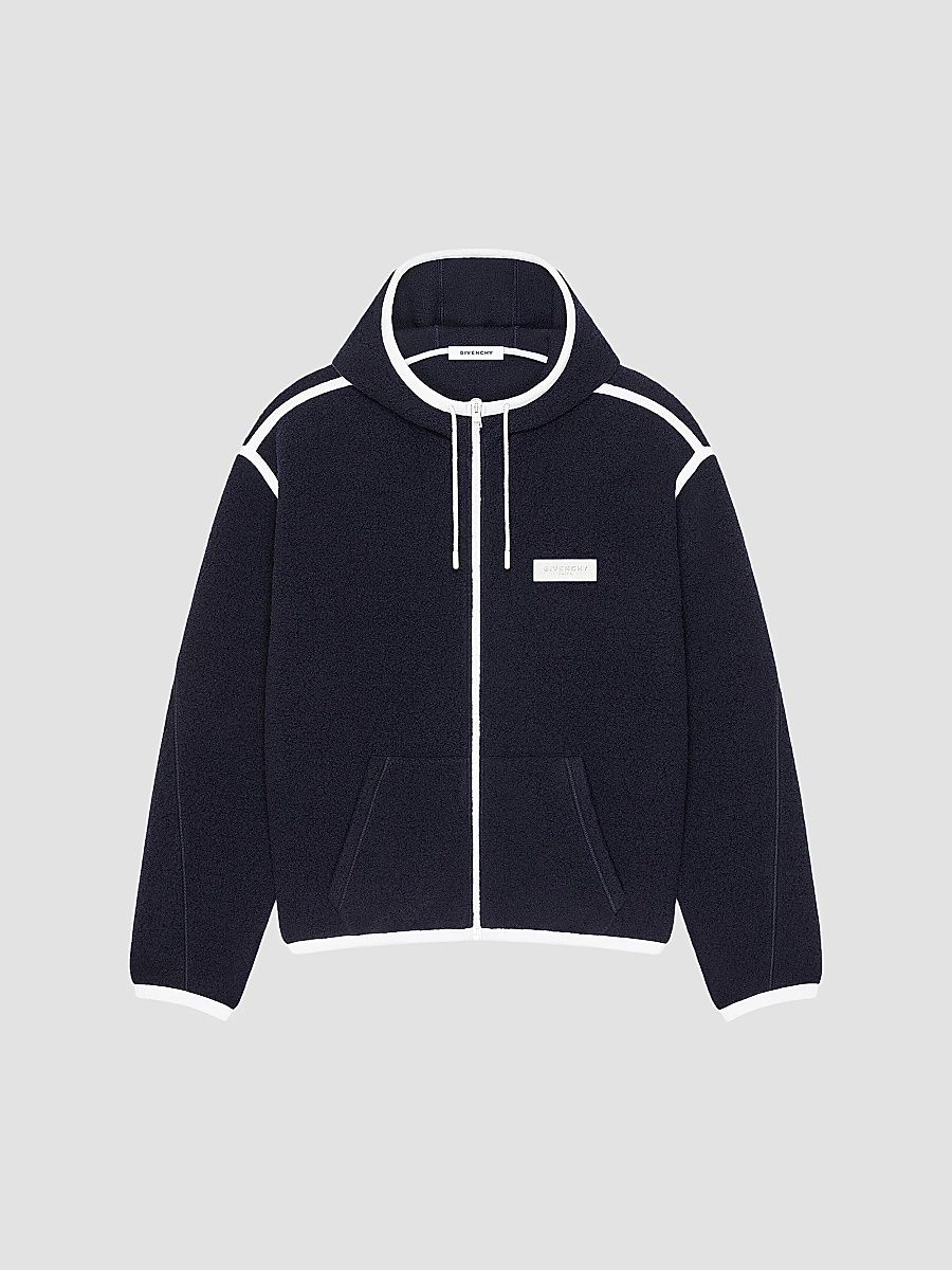 Givenchy Men's Long Sleeve Fleece Jacket with Gros Grain Detail - Navy - Size XS
