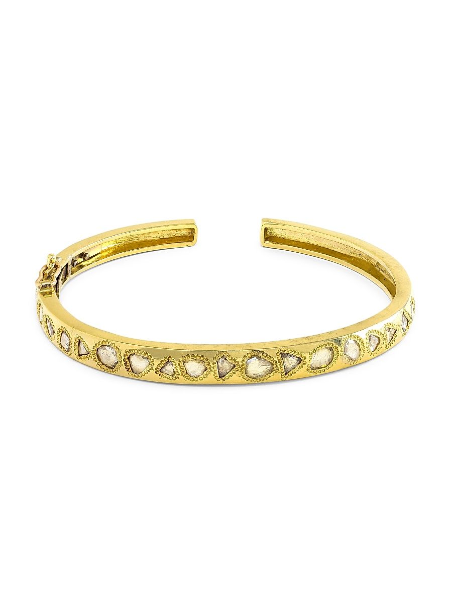 Women's 18K Yellow Gold & Rose-Cut Diamond Cuff - Yellow Gold - Size Medium
