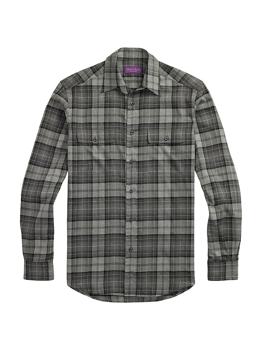 Men's Plaid Twill Shirt - Grey Melange - Size Medium