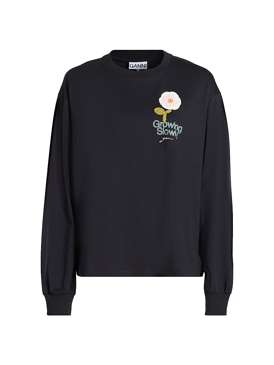 Women's Embellished Cotton-Jersey Crewneck Sweatshirt - Phantom - Size XXS