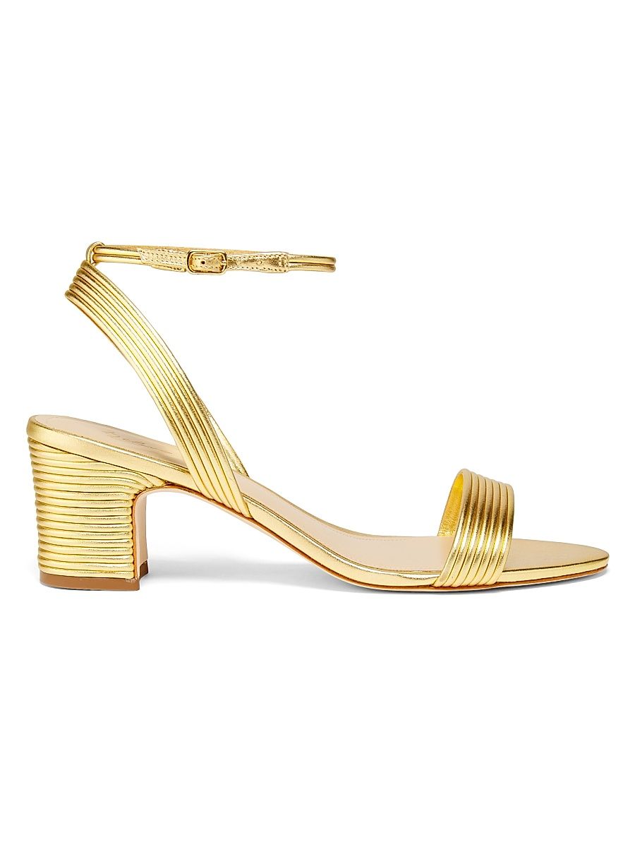 Women's Ankle Strap 60MM Corded Leather Sandals - Gold - Size 11.5