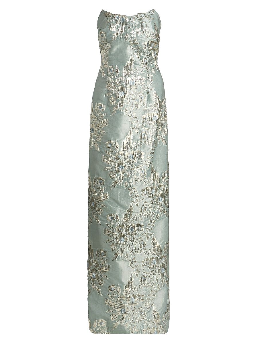 Women's Strapless Brocade Column Gown - Mint - Size 2