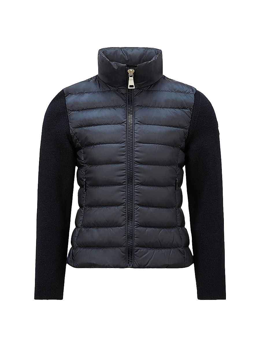 Little Girl's and Girl's Down-Filled Zip-Up Cardigan in Wool - Navy Blue - Size 10