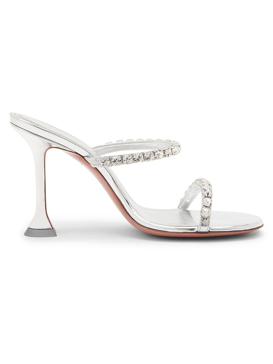 Women's Gigi 95MM Crystal-Embellished Metallic Leather Sandals - Mirror Silver - Size 10