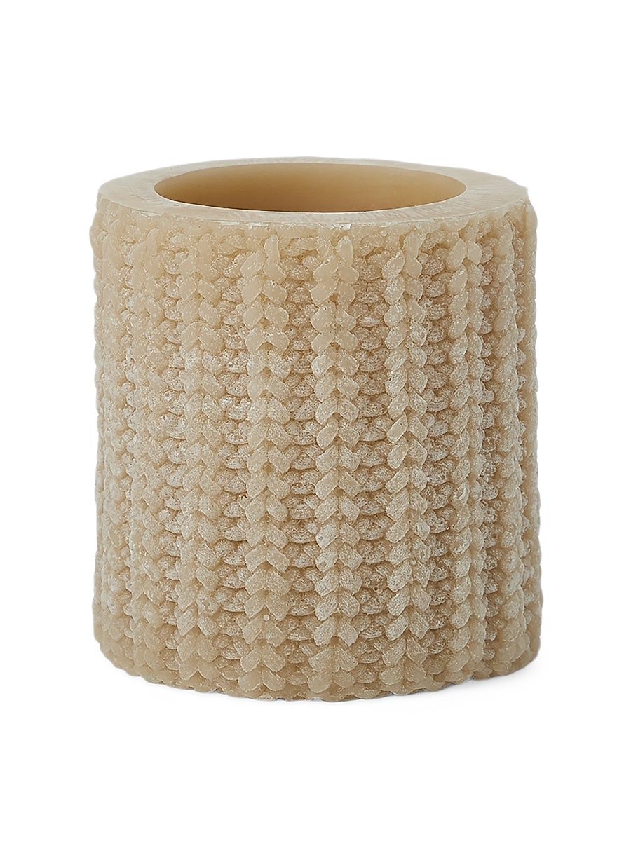 Small Wax Lantern with English Rib Knit Effect - Medium Grey