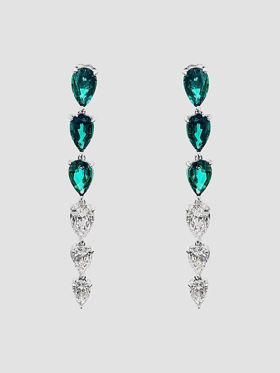 Women's Sterling Silver, 2.00 TCW Lab-Grown Emerald & 1.50 TCW Cubic Zirconia Drop Earrings - Emerald