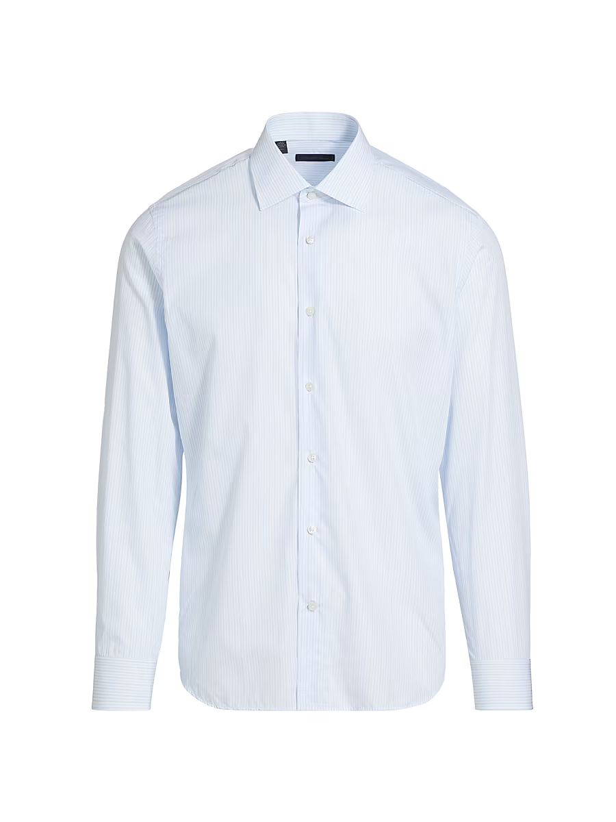 Men's Striped Cotton Twill Dress Shirt - Light Blue - Size 17.5