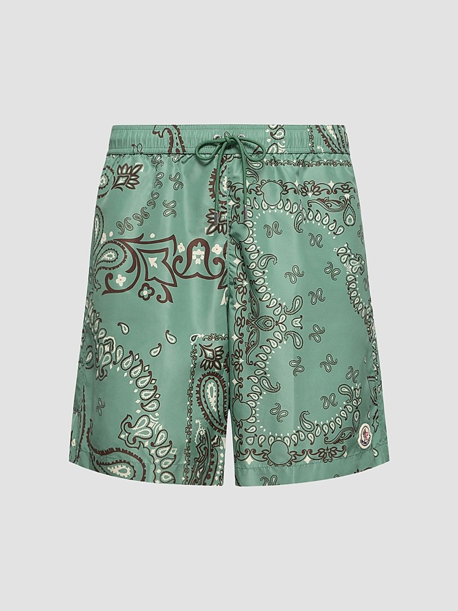 Men's Swim Trunks with Floral Print - Aqua Green - Size Large