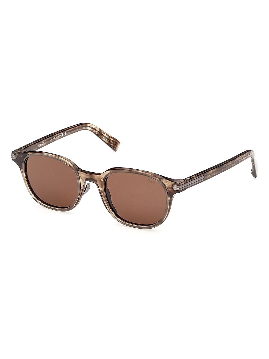 Men's 50MM Round Sunglasses - Dark Brown
