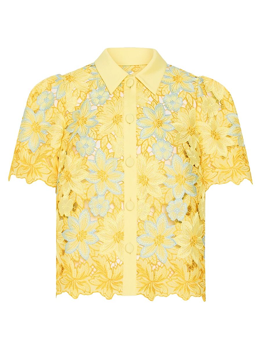 Women's Addison Floral Lace Shirt - Yellow Multi - Size Medium