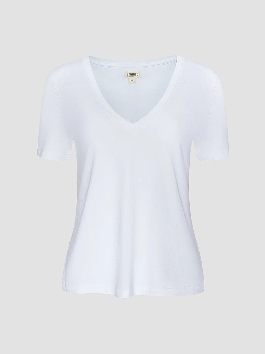 L'AGENCE Women's Brianna V-Neck Relaxed T-Shirt - White - Size Large