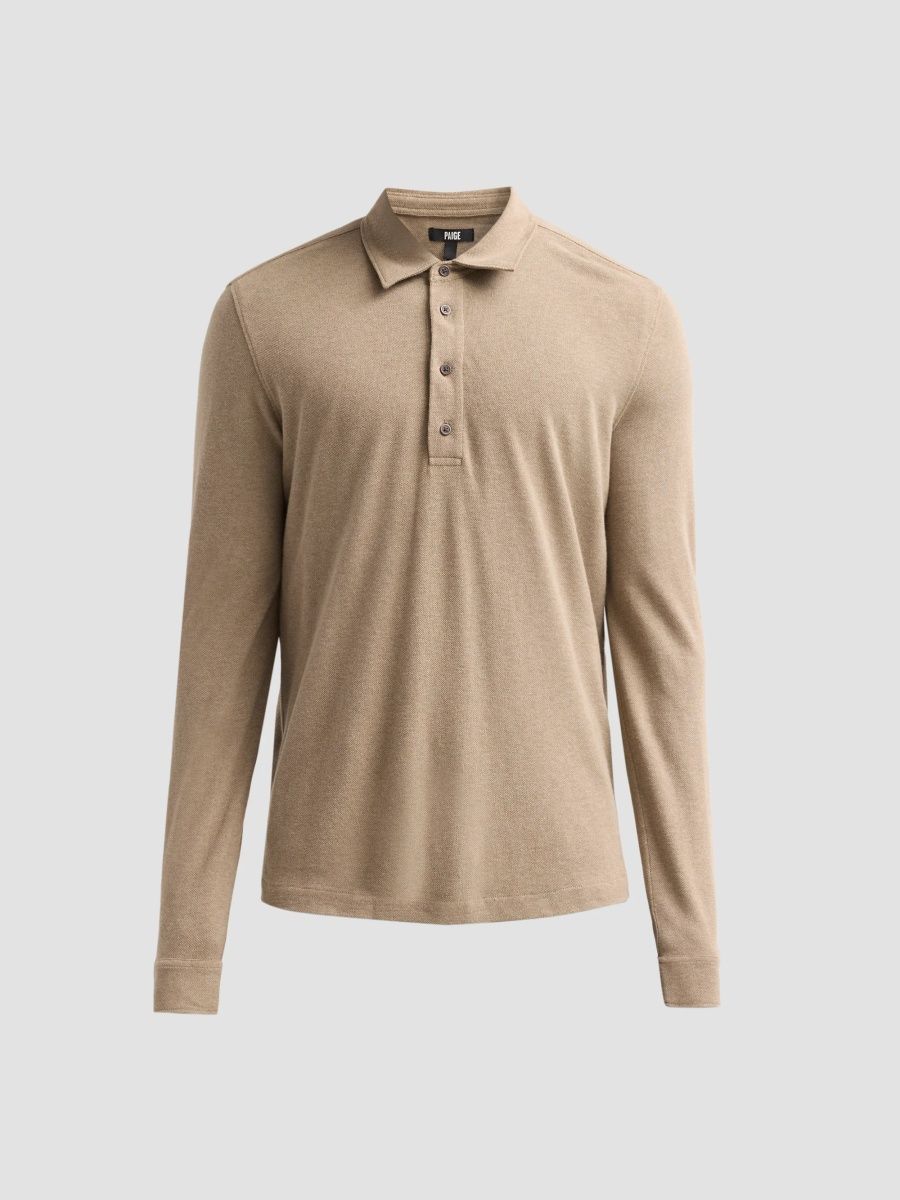 Paige Men's Ballard Cotton Long-Sleeve Polo Shirt - Light Heather Brown - Size XXL