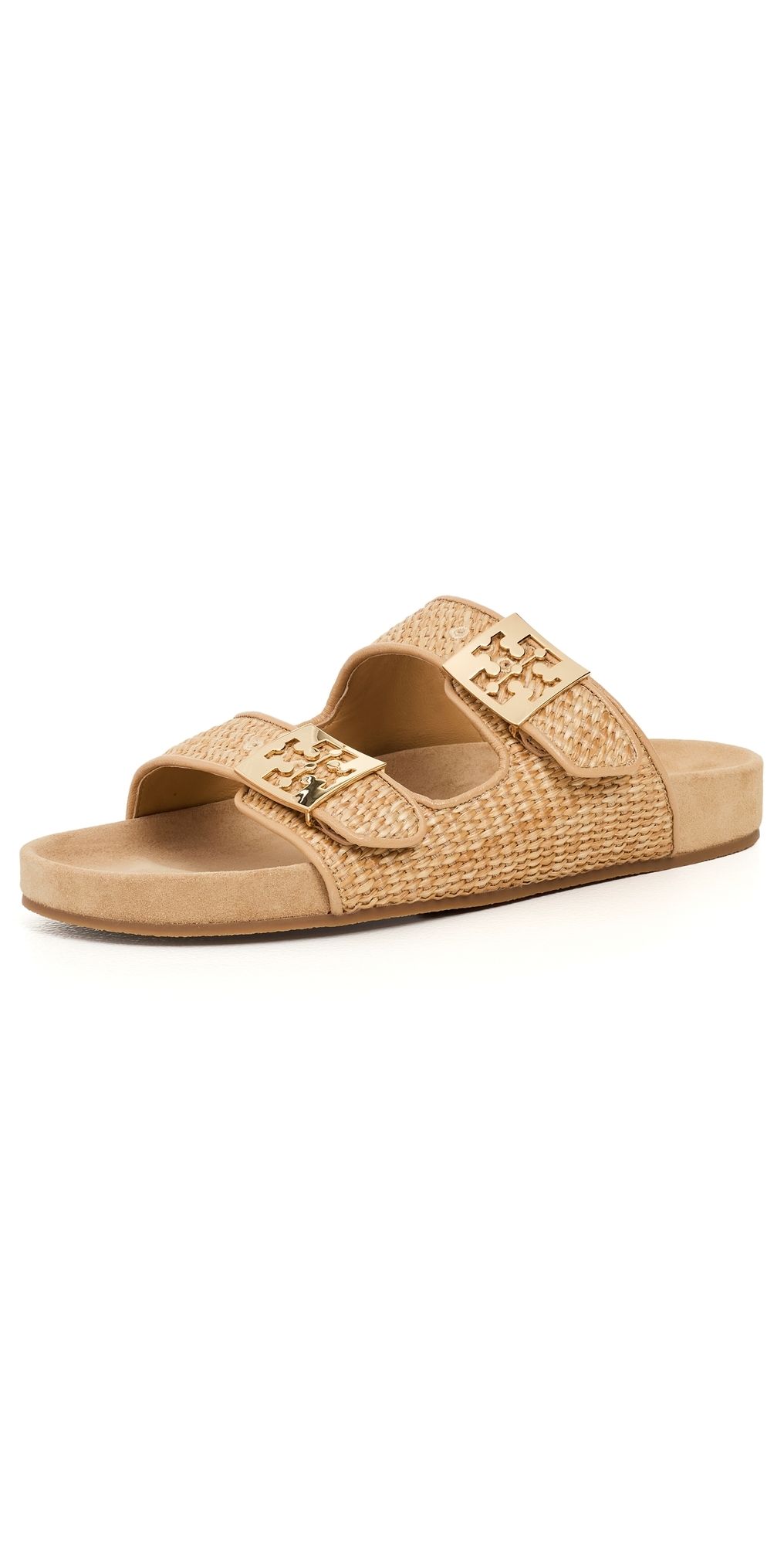 Tory Burch Mellow Raffia Slides Havana Sand/Light Teak 9.5