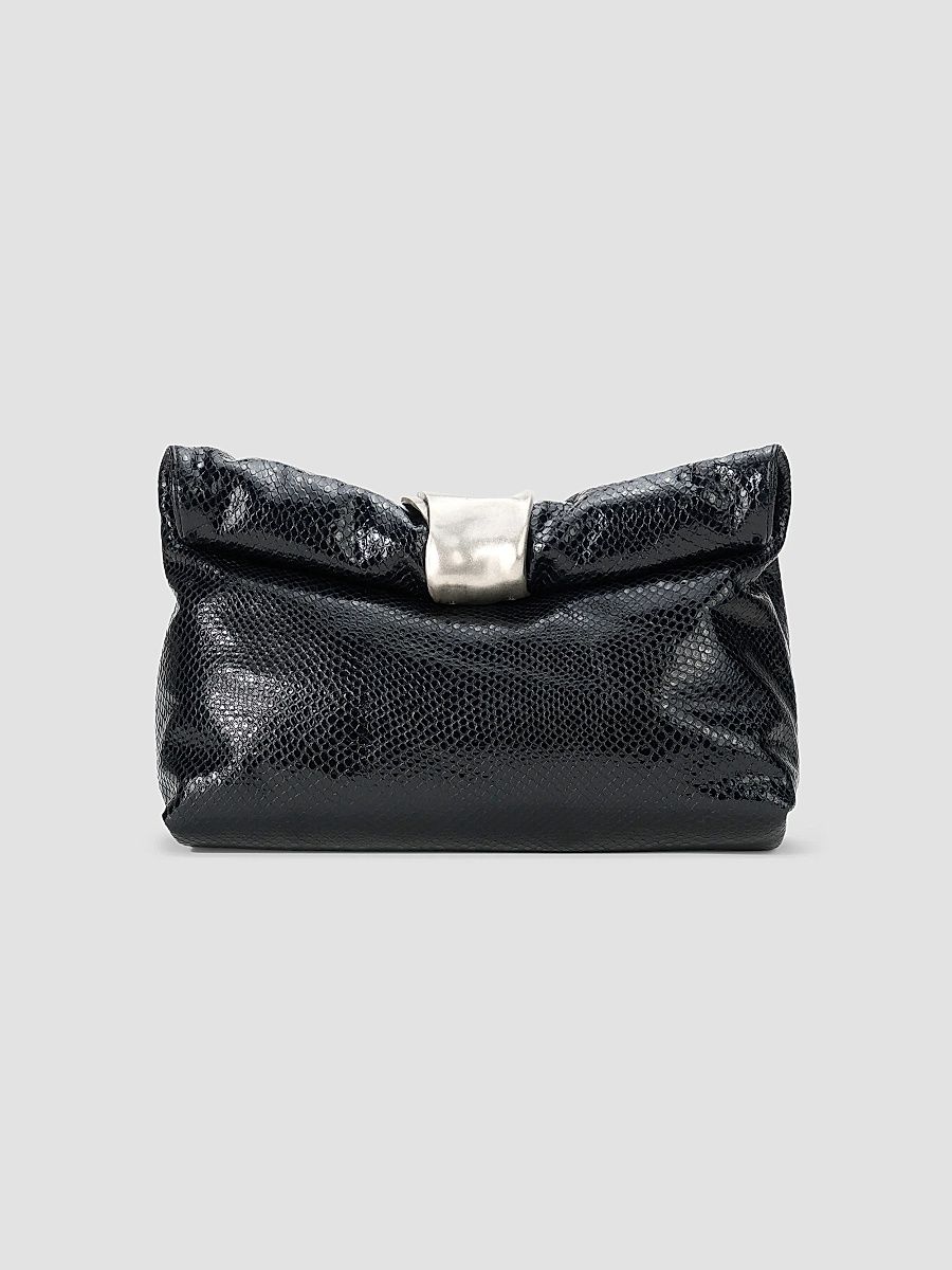 Women's Cuff Snake-Embossed Leather Clutch - Black Snake