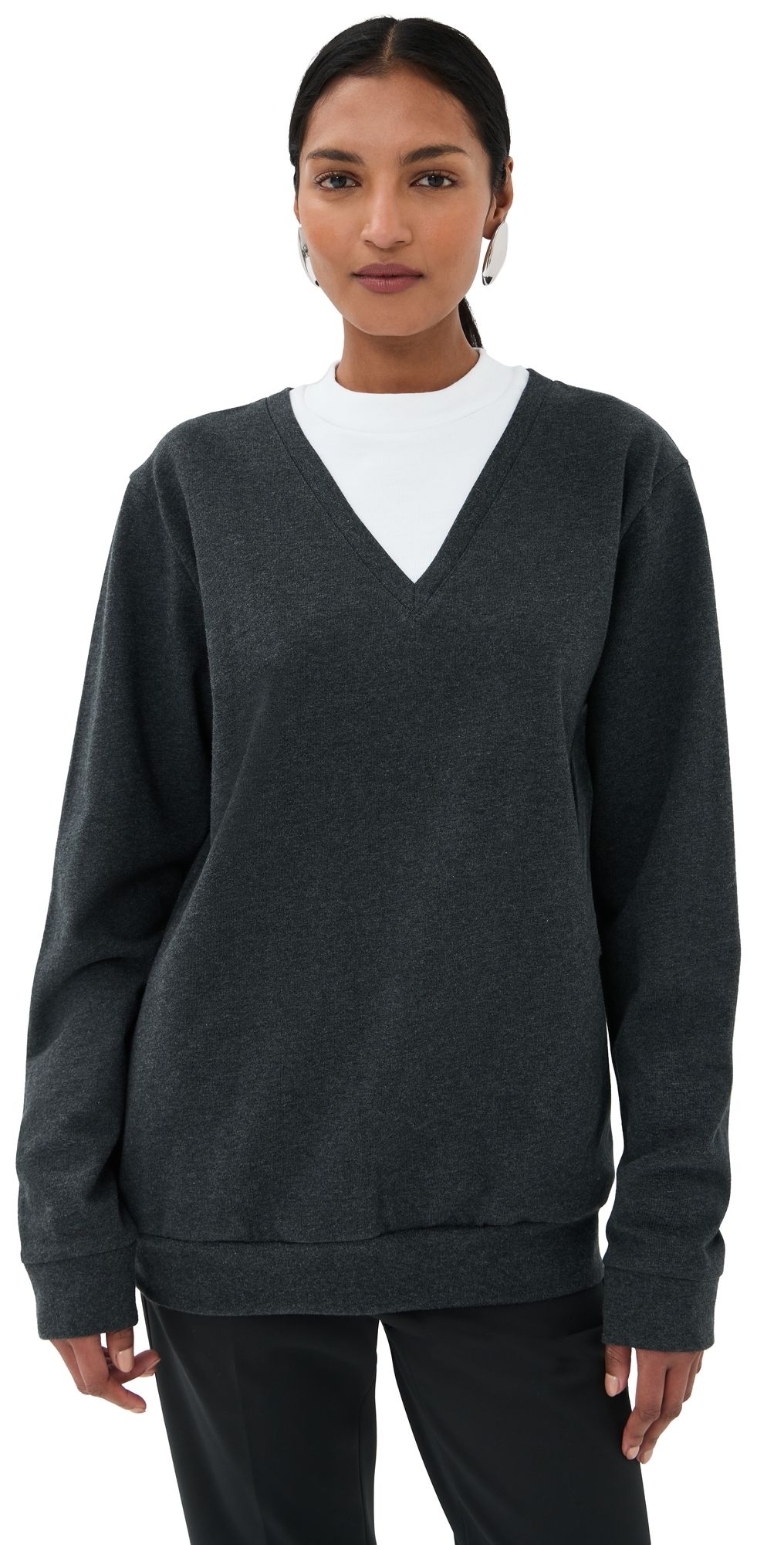 Tibi Perfect T-Shirt Trompe L'oeil Top Grey Multi L